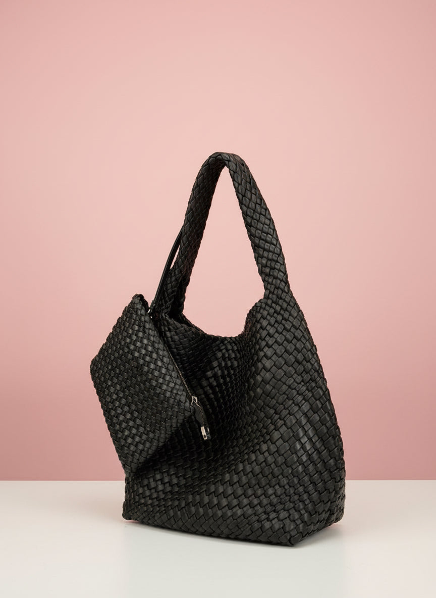 CROCHET LEATHER TOTE BAG W/ PURSE