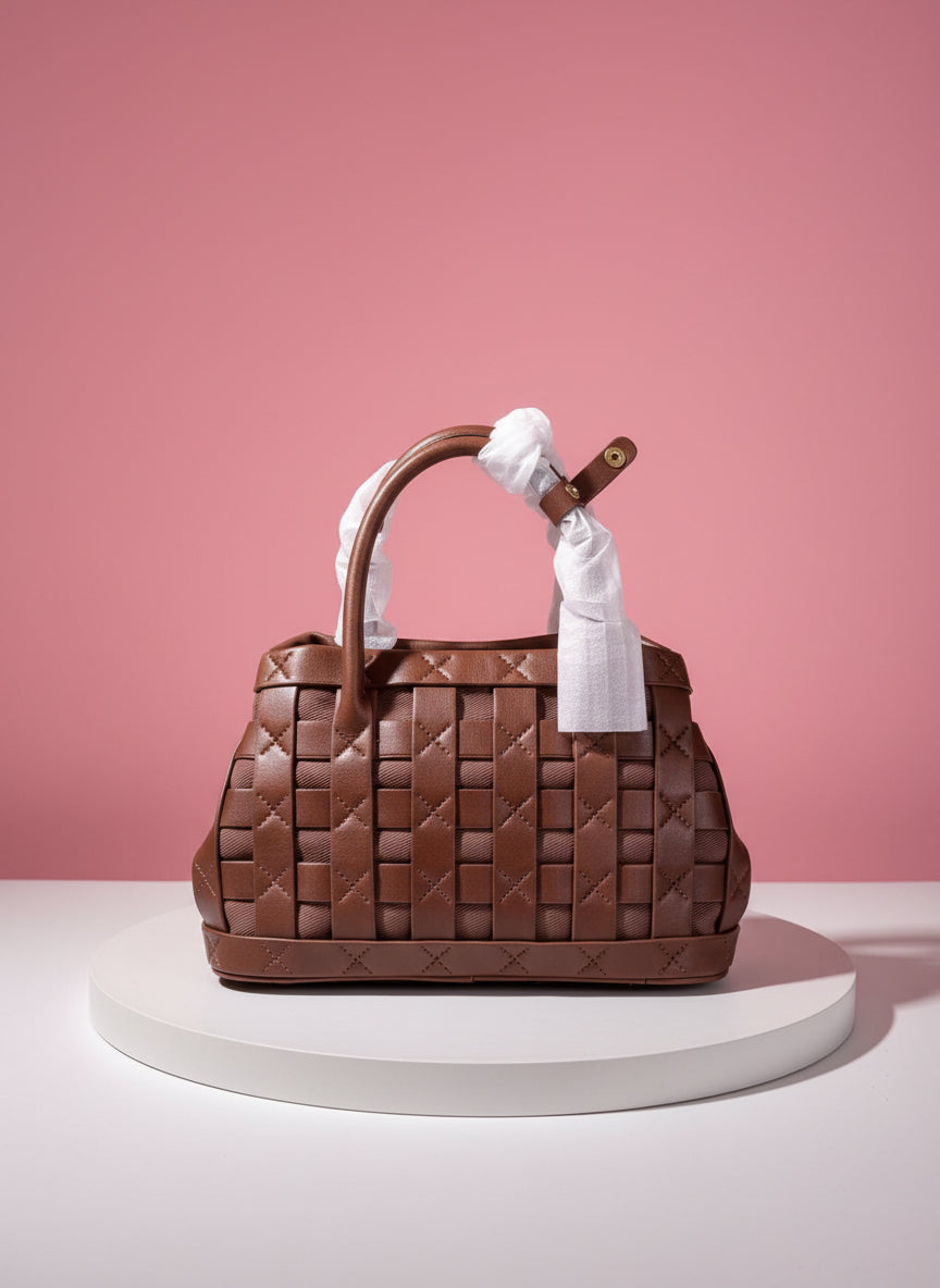 BASKET WEAVE TOTE BAG W/ BELT