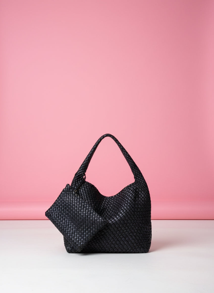 CROCHET LEATHER TOTE BAG W/ PURSE