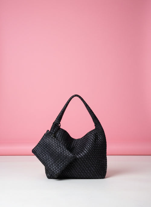 CROCHET LEATHER TOTE BAG W/ PURSE