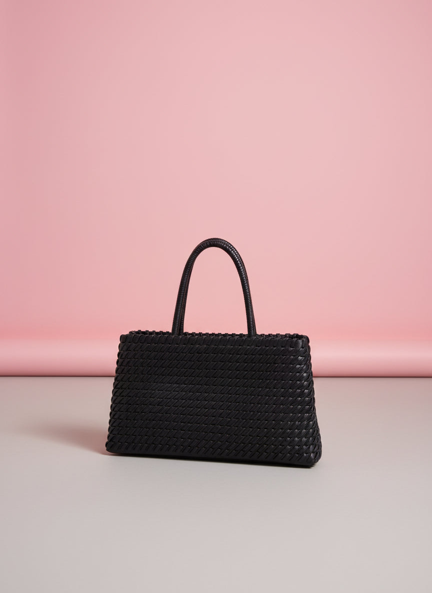 CROCHET LEATHER RECTANGLE TOTE BAG W/ Belt